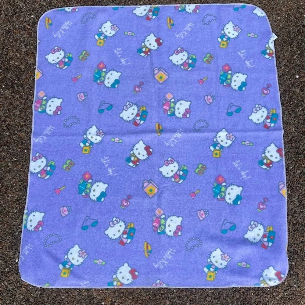 Sanrio Hello Kitty Purple Fleece Throw Blanket Lets Shop Shopping Print Y2K